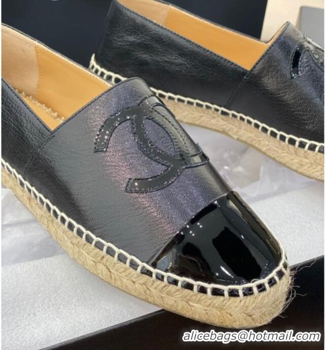 Best Luxury Chanel CC Shiny Lambskin Espadrilles 031075 Black 2021