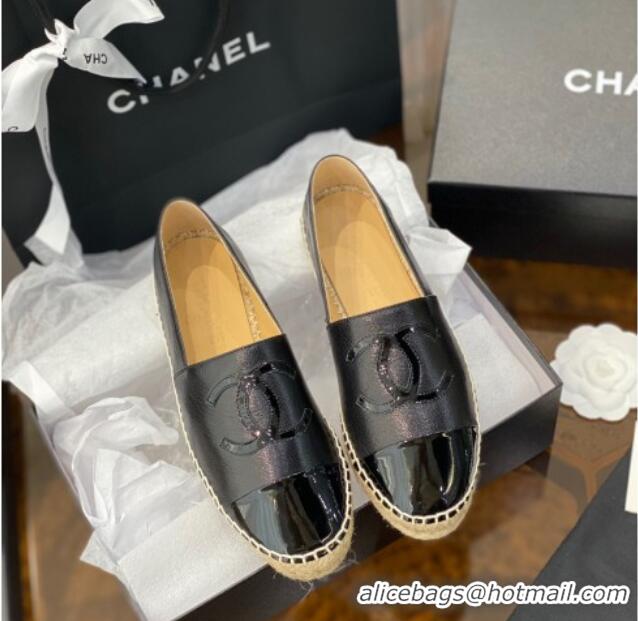 Best Luxury Chanel CC Shiny Lambskin Espadrilles 031075 Black 2021