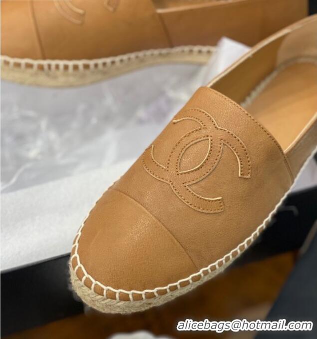 Good Quality Chanel CC Shiny Lambskin Espadrilles 031077 Light Brown