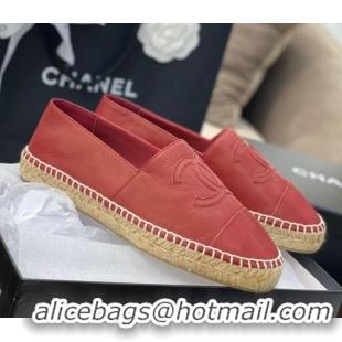 Top Quality Chanel CC Shiny Lambskin Espadrilles 031079 Red 2021