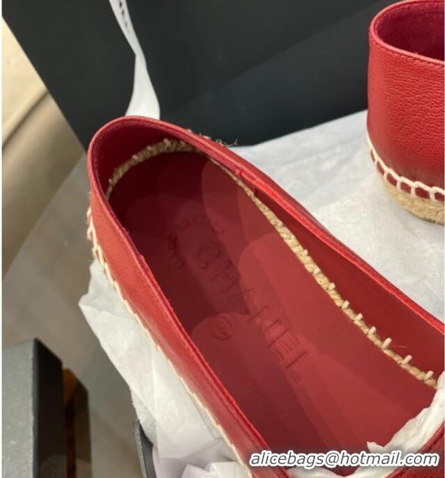 Top Quality Chanel CC Shiny Lambskin Espadrilles 031079 Red 2021