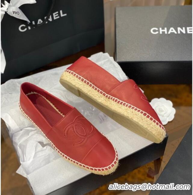 Top Quality Chanel CC Shiny Lambskin Espadrilles 031079 Red 2021