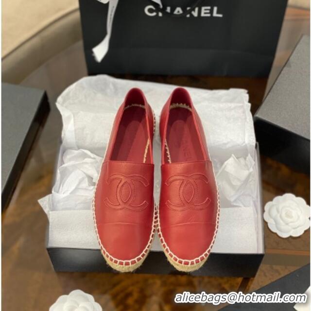 Top Quality Chanel CC Shiny Lambskin Espadrilles 031079 Red 2021