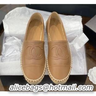 Perfect Chanel CC Shiny Lambskin Espadrilles 031081 Beige 2021