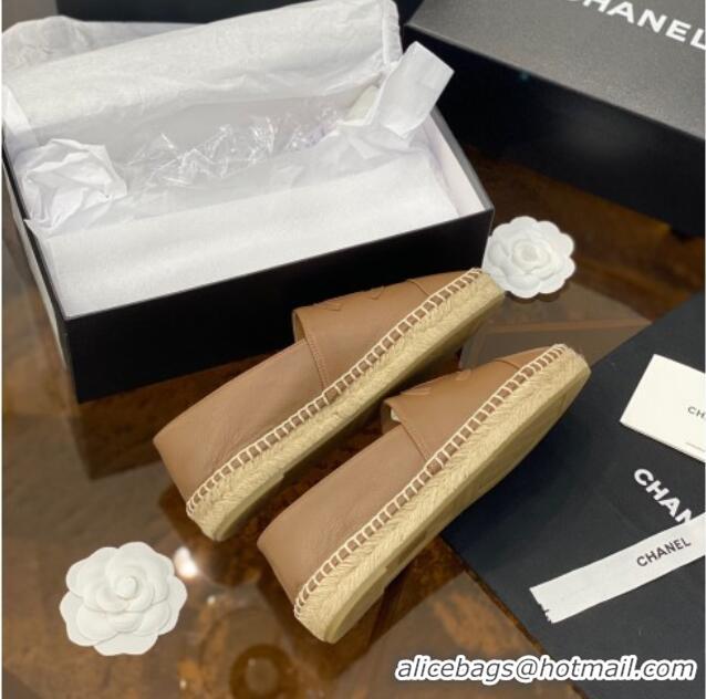 Perfect Chanel CC Shiny Lambskin Espadrilles 031081 Beige 2021