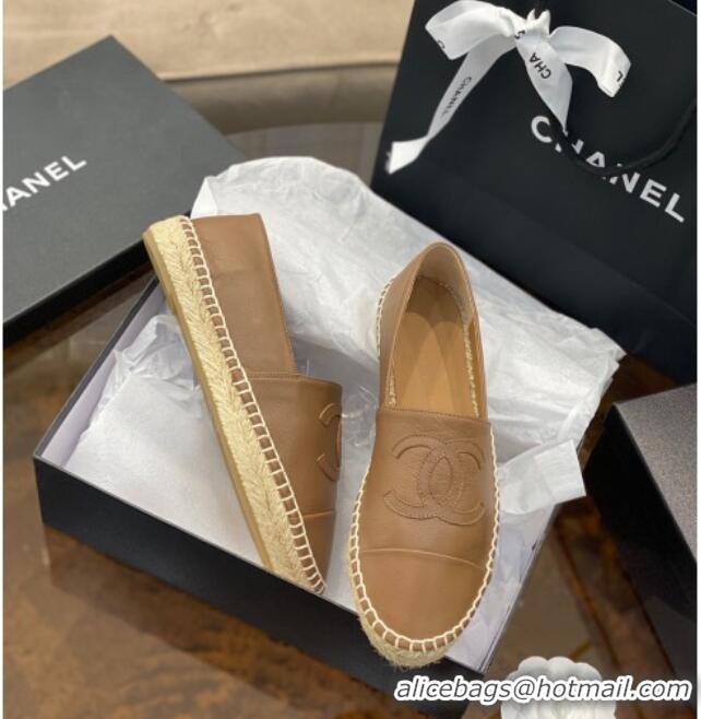 Perfect Chanel CC Shiny Lambskin Espadrilles 031081 Beige 2021