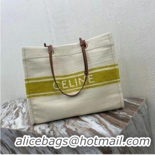 New Style Celine SQUARED CABAS CELINE IN PLEIN SOLEIL TEXTILE AND CALFSKIN 192172 YELLOW &TAN