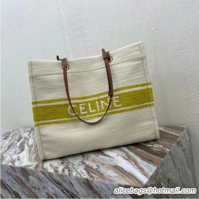 New Style Celine SQUARED CABAS CELINE IN PLEIN SOLEIL TEXTILE AND CALFSKIN 192172 YELLOW &TAN