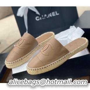 Good Product Chanel CC Shiny Lambskin Espadrille Slide Sandals 031082 Beige 2021