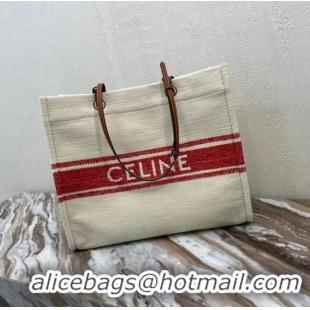 Top Design Celine SQUARED CABAS CELINE IN PLEIN SOLEIL TEXTILE AND CALFSKIN 192172 RED&TAN