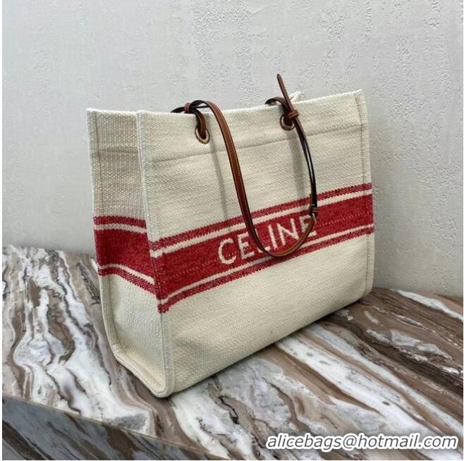 Top Design Celine SQUARED CABAS CELINE IN PLEIN SOLEIL TEXTILE AND CALFSKIN 192172 RED&TAN