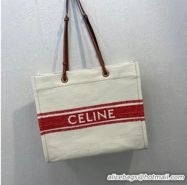 Top Design Celine SQUARED CABAS CELINE IN PLEIN SOLEIL TEXTILE AND CALFSKIN 192172 RED&TAN