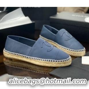 Top Quality Chanel CC Shiny Lambskin Espadrilles 031083 Blue 2021