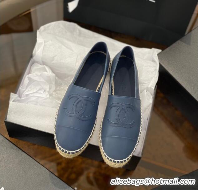 Top Quality Chanel CC Shiny Lambskin Espadrilles 031083 Blue 2021