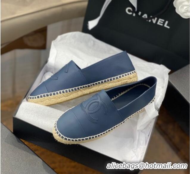 Top Quality Chanel CC Shiny Lambskin Espadrilles 031083 Blue 2021