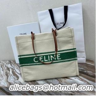 Luxury Cheap Celine SQUARED CABAS CELINE IN PLEIN SOLEIL TEXTILE AND CALFSKIN 192172 GREEN&TAN