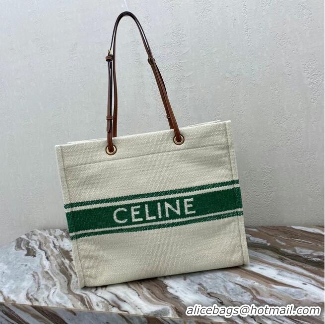 Luxury Cheap Celine SQUARED CABAS CELINE IN PLEIN SOLEIL TEXTILE AND CALFSKIN 192172 GREEN&TAN