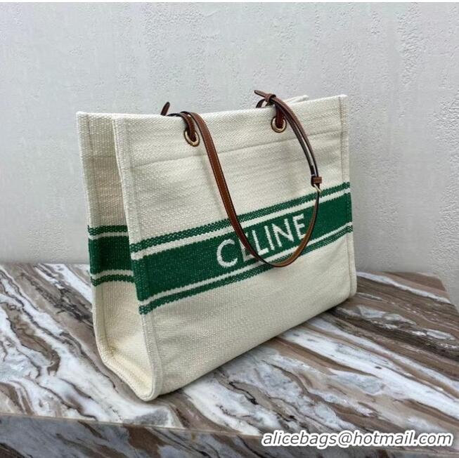 Luxury Cheap Celine SQUARED CABAS CELINE IN PLEIN SOLEIL TEXTILE AND CALFSKIN 192172 GREEN&TAN