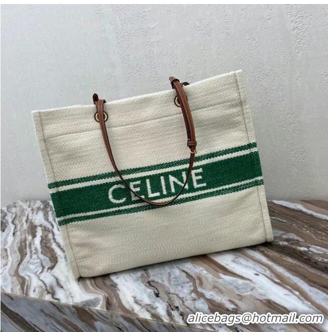 Luxury Cheap Celine SQUARED CABAS CELINE IN PLEIN SOLEIL TEXTILE AND CALFSKIN 192172 GREEN&TAN