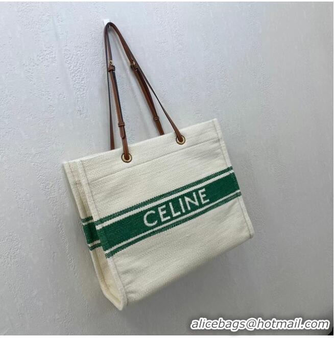 Luxury Cheap Celine SQUARED CABAS CELINE IN PLEIN SOLEIL TEXTILE AND CALFSKIN 192172 GREEN&TAN