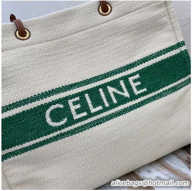 Luxury Cheap Celine SQUARED CABAS CELINE IN PLEIN SOLEIL TEXTILE AND CALFSKIN 192172 GREEN&TAN