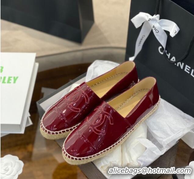 Low Price Chanel CC Patent Leather Espadrilles 031085 Burgundy 2021