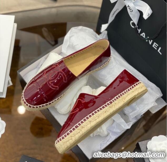 Low Price Chanel CC Patent Leather Espadrilles 031085 Burgundy 2021