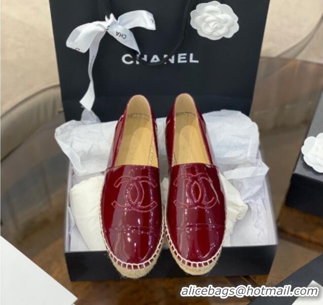 Low Price Chanel CC Patent Leather Espadrilles 031085 Burgundy 2021