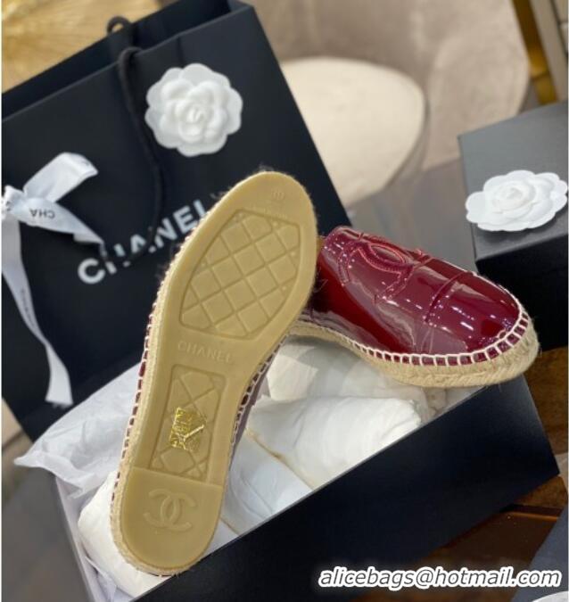 Low Price Chanel CC Patent Leather Espadrilles 031085 Burgundy 2021