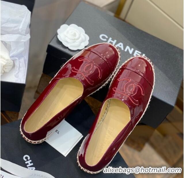 Low Price Chanel CC Patent Leather Espadrilles 031085 Burgundy 2021