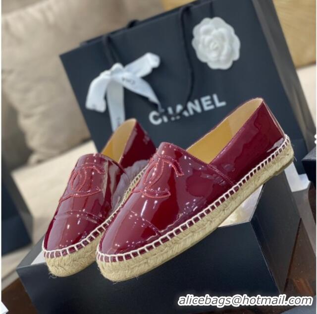 Low Price Chanel CC Patent Leather Espadrilles 031085 Burgundy 2021