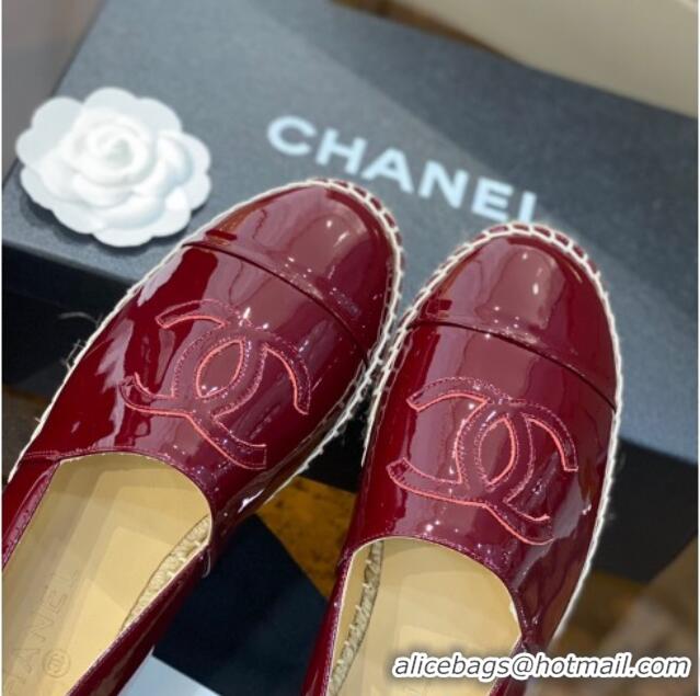 Low Price Chanel CC Patent Leather Espadrilles 031085 Burgundy 2021