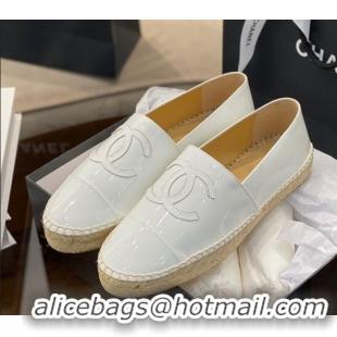 Cheapest Chanel CC Patent Leather Espadrilles 031085 White 2021