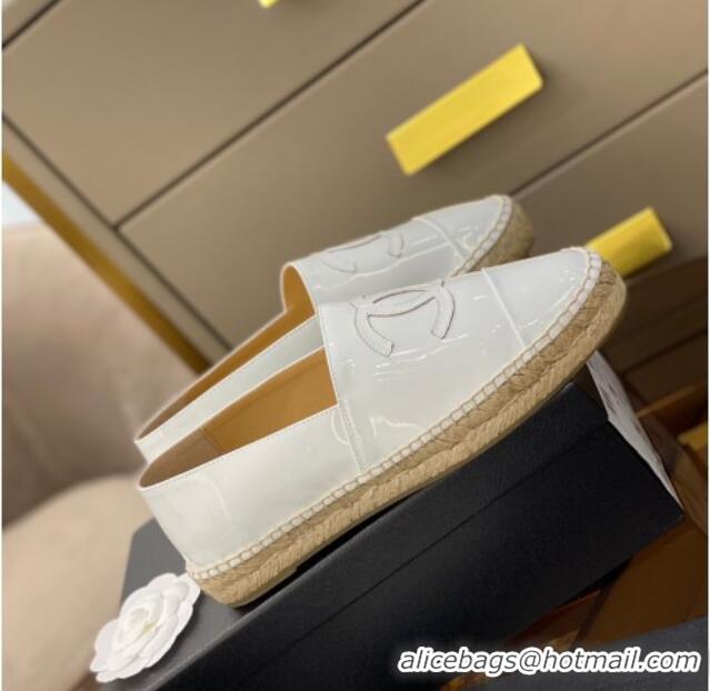 Cheapest Chanel CC Patent Leather Espadrilles 031085 White 2021