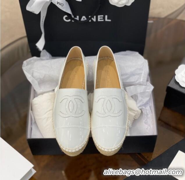 Cheapest Chanel CC Patent Leather Espadrilles 031085 White 2021