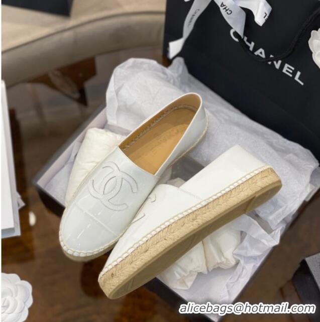 Cheapest Chanel CC Patent Leather Espadrilles 031085 White 2021