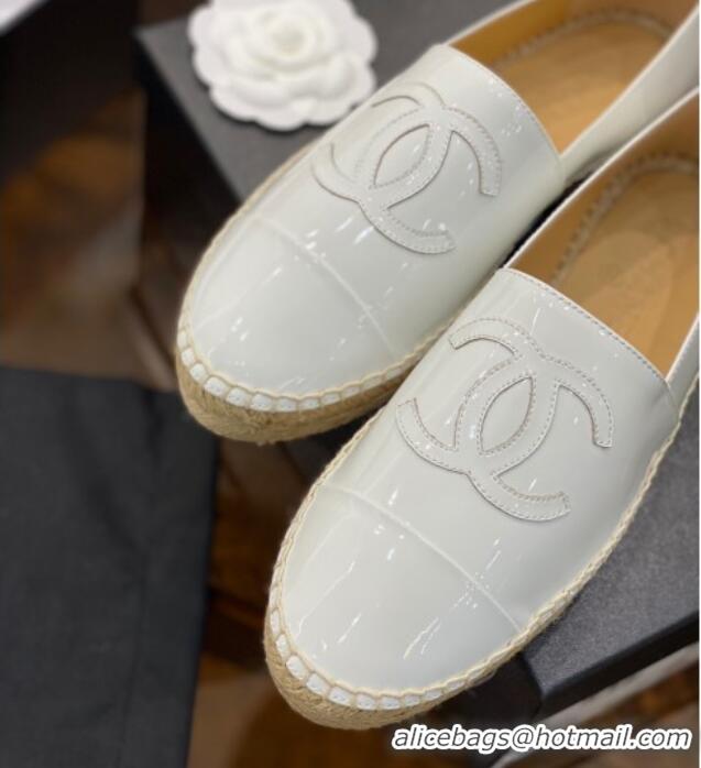 Cheapest Chanel CC Patent Leather Espadrilles 031085 White 2021