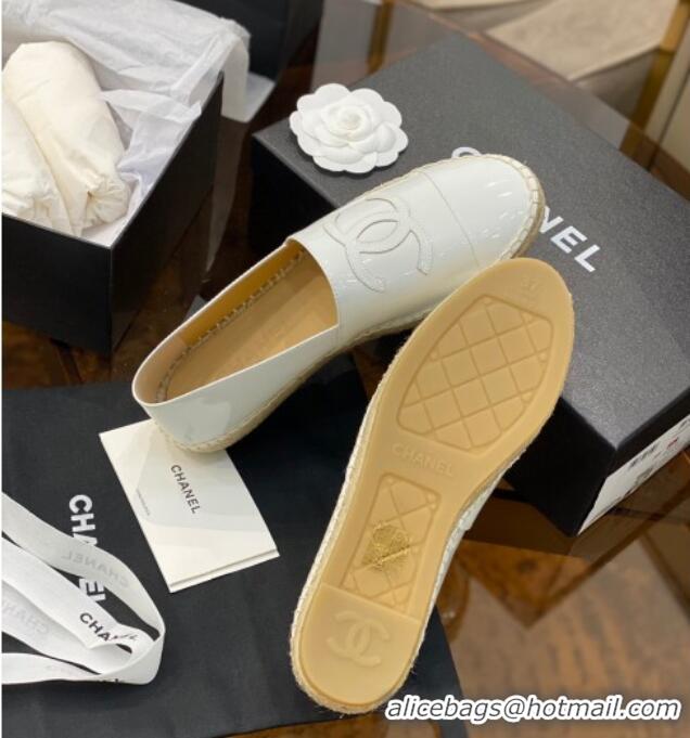 Cheapest Chanel CC Patent Leather Espadrilles 031085 White 2021