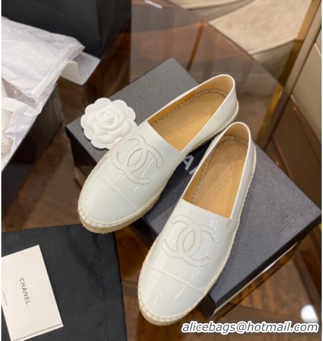 Cheapest Chanel CC Patent Leather Espadrilles 031085 White 2021