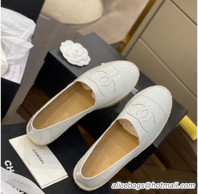 Cheapest Chanel CC Patent Leather Espadrilles 031085 White 2021