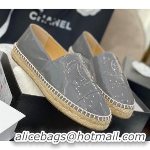 Unique Grade Chanel CC Patent Leather Espadrilles 031085 Gray 2021