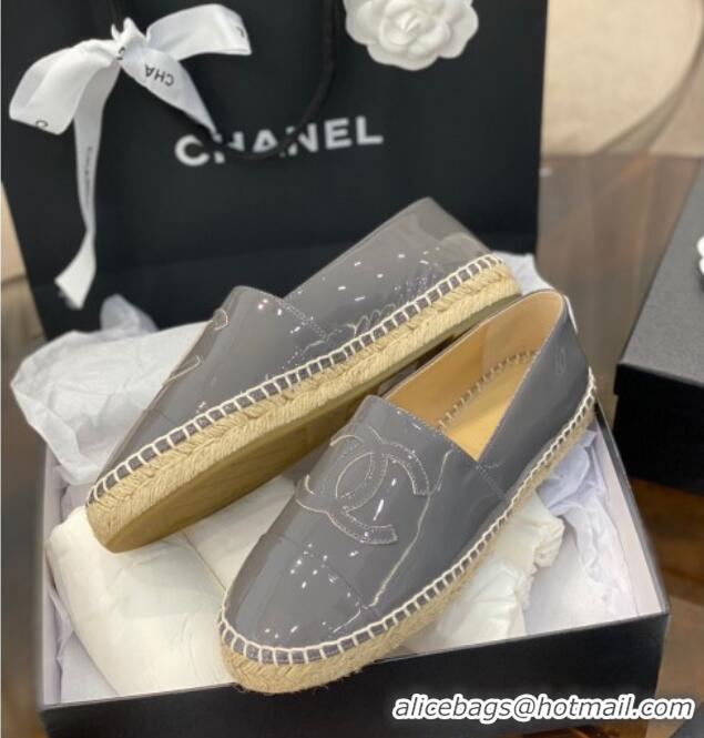 Unique Grade Chanel CC Patent Leather Espadrilles 031085 Gray 2021