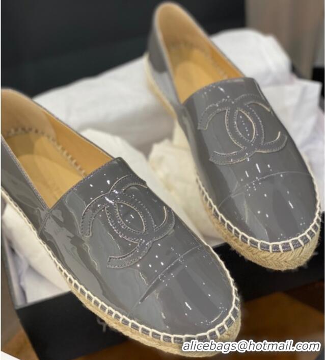 Unique Grade Chanel CC Patent Leather Espadrilles 031085 Gray 2021