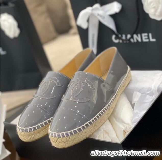 Unique Grade Chanel CC Patent Leather Espadrilles 031085 Gray 2021