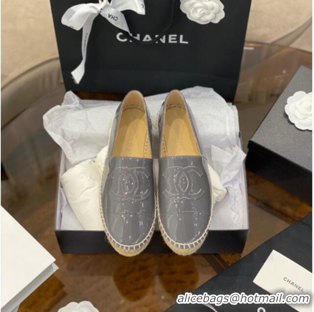 Unique Grade Chanel CC Patent Leather Espadrilles 031085 Gray 2021