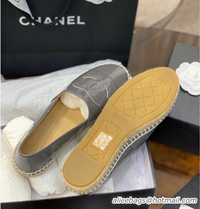 Unique Grade Chanel CC Patent Leather Espadrilles 031085 Gray 2021