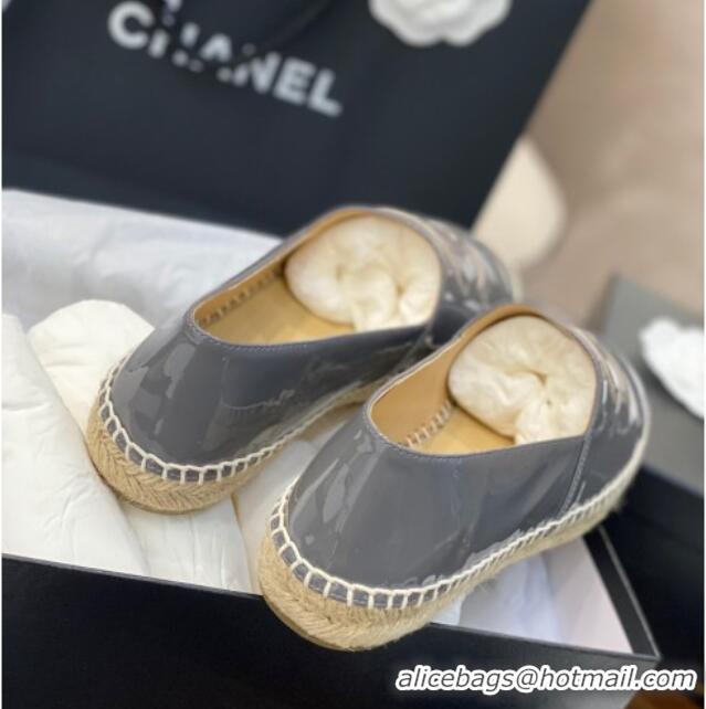 Unique Grade Chanel CC Patent Leather Espadrilles 031085 Gray 2021