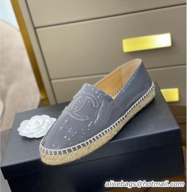 Unique Grade Chanel CC Patent Leather Espadrilles 031085 Gray 2021