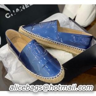 Good Looking Chanel CC Patent Leather Espadrilles 031085 Blue 2021