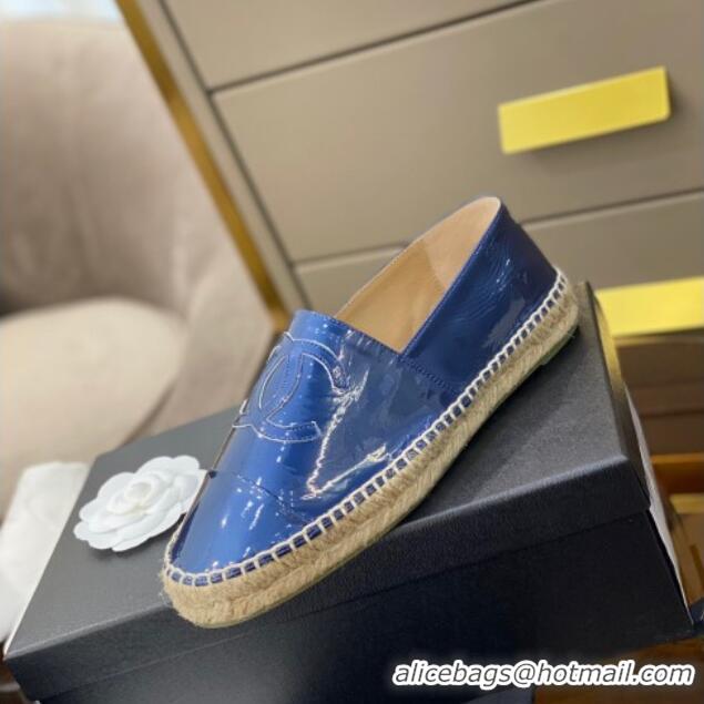 Good Looking Chanel CC Patent Leather Espadrilles 031085 Blue 2021